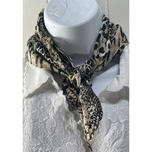 Cejon‎ Accessories Black Trim Animal Print Squares Sheer Silky 20" Square Scarf